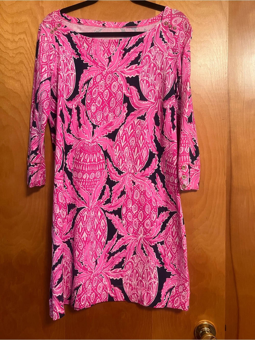 Lilly Pulitzer Hot Pink & Navy Printed Long Sleeve Shift Dress